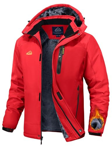 Rdruko Skijacke Herren Winterjacke Snowboardjacke Warme Fleece GefüTtert Winter Jacke Wasserdicht Funktionsjacke Männer Outdoor Wanderjacke mit Kapuze
