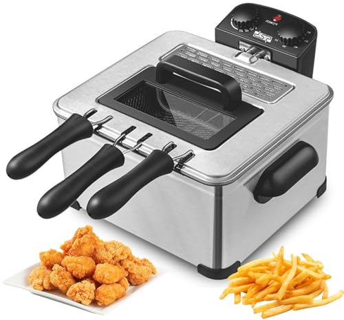 FAcoLL 5L Electric Deep Fryer, 2000W Commercial Frying Machine with Removable Oil Basket, Adjustable Temperature, for Fry Restaurants Fast Food Stands Snack Bars Parties