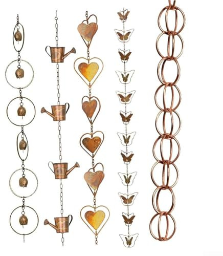 Catene da pioggia per grondaie, lunghezza 1 m, in rame, con motivo loto, accessorio decorativo per grondaie, grondaie, drenaggio (amore)