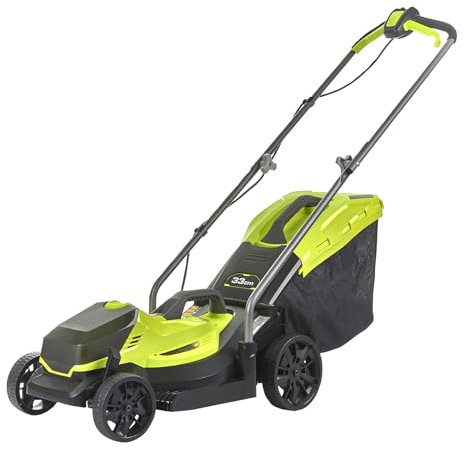 FfiMe Electric Lawn Mower, Lithium-Ion Battery Lawn Mower, 30L Large Grass Box, 33cm Cutting Width, 3 Adjustable Cutting Heights (30-70mm), Foldable for Storage, for Gardens, Yards, Farms