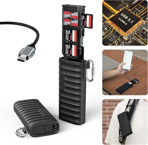 High-Speed Multi Memory Card Reader & Writer Type-C USB 3.1 Micro SD, SDXC Fast Card Reader for Professional Photographers IP54 Safe & Secure Card Holder Case Fast Transmission Speeds Up To 312MB/s