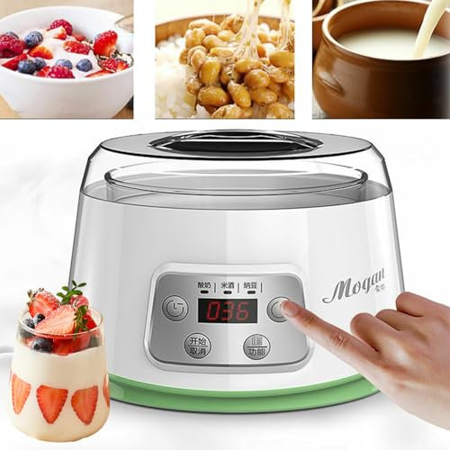 Yaourtière Entièrement Automatique, Yaourtière avec Contrôle de la Température Et du Temps avec 4 Couvercles de Pots en Verre de 200 ML, pour Pots de Yaourt Individuels Faits Maison, Nettoyage Facile