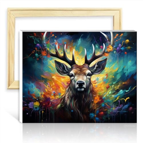 LiHEQING Digitales Malset, Hirsch-Malerei auf Leinwand, digitales Ölgemälde zum Selbermachen, für Erwachsene und Anfänger, gemalter Stil für die Inneneinrichtung, ohne Rahmen (30 x 40 cm)