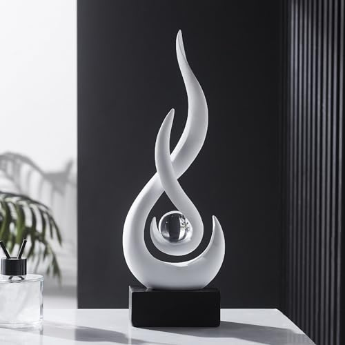 FJSPERM Weiß Deko Moderne Flamme Skulpturen Dekorationen für Wohnzimmer, Harz Regal Dekor Akzente, Abstrakte Kunst Skulptur für Esszimmer Büro Couchtisch Mittelstück Bücherregal Dekoration
