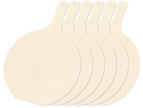 QUARKZMAN Planche à Pizza en Bois de Bouleau 44 x 32 x 0.6 cm, Pelle à Pizza Planche Ronde, Ustensiles de Cuisine avec Manche pour Disposer les Pizzas Lot de 6, M