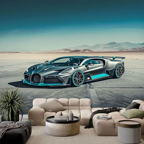 Tapete Fototapete 3d Effekt Science-Fiction-Sportwagen 300x210cm Wandbild Wanddeko für Wohnzimmer Schlafzimmer, Schwarz Vlies Tapeten mit Geruchsfreiheit Wandposter Wandkunst