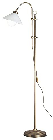 Bogenleuchte Glas opal Stehleuchte altmessing Spot schwenkbar Stehlampe Höhenverstellbar, 1x LED 7W 806Lm warmweiß, H 145-170 cm