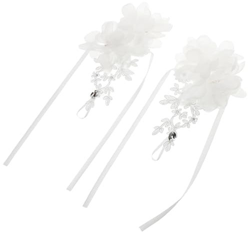 DEARMAMY 1 Paar Brauthandschuhe aus Spitze Zubehör Zubehör Spitzenhandschuhe Hochzeitsaccessoires Kurze Brauthandschuhe Hochzeitshandschuh aus Spitze Hochzeitshandschuhe Strasssteine Weiß