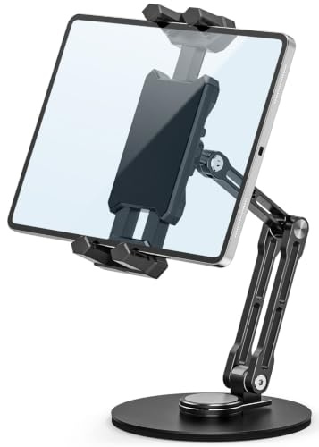 Tablet Halterung Tisch Verstellbare, Aluminium iPad Halterung Tisch | Tablet Ständer mit 360° Drehbar Faltbar Tablet Halterung Tisch für iPad Pro/Air/Mini, Galaxy Tab, 4.7-13.5 Geraete