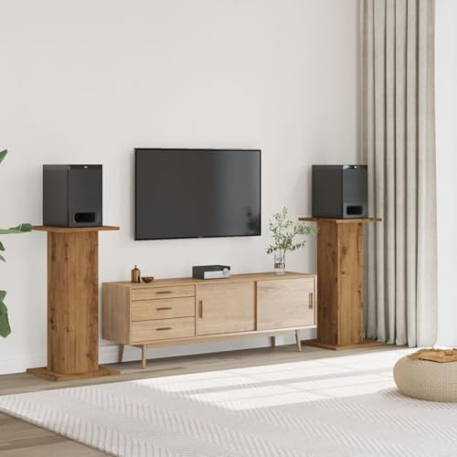 Gecheer Supporti per Altoparlanti, Stabili e Antivibrazione con Design Cavo per Riempimento di Sabbia 30x30x95 cm in Legno Multistrato Rovere for Sistemi Audio Domestici e Studio