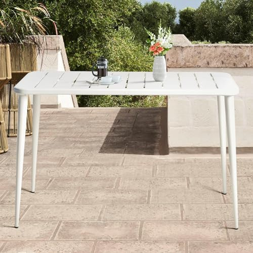LOKKHAN Moderner rechteckiger Metall-Esstisch für 6 Personen - Innen- und Außentisch, Büro, Balkon, Garten, 120x60x76 cm (Weiß)
