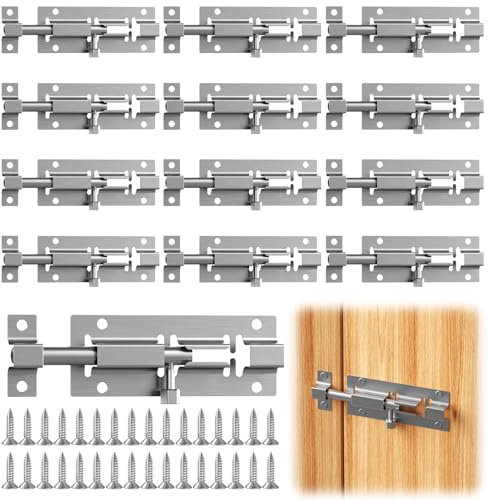 12 Stück Edelstahl Riegelschloss,Türriegel Klein 3 Inch,Riegel Schloss | Bolzenriegel Silber Schieberiegel Dick, Sicherheit Schlossriegel mit Schrauben für Haus TüRen Garten Badezimmer Zaun