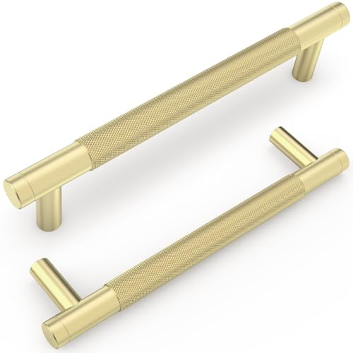damerin 10 Pack 128mm Küchenschrankgriffe Gebürstete Messingstruktur Schrankgriffe Goldene Schubladengriffe