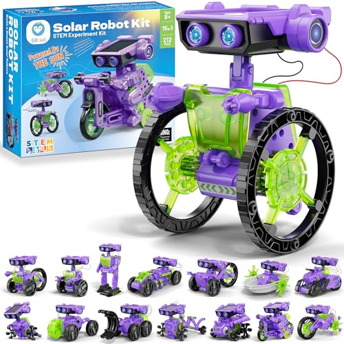 Sillbird 15-in-1 Solar Roboter Kinder Spielzeug ab 8 Jahre, Solar und batteriebetriebener Motor mit Doppelantrieb, Experimentierkasten Geschenk für Jungen Mädchen ab 8 9 10+ Jahren （212 Stücke）