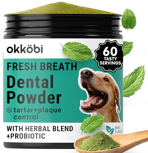 Dog Teeth Cleaning Powder - Dog Breath Freshener + Dental Care for Doggies & Cats + Tartar Remover for Teeth with Natural Ingredients + Probiotics Blend (Mint - 200g)