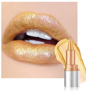 Glitzer Lippenstift Gold, Smooth Nourishing Lipliner mit Metallic Finish, Long Lasting Shine, Wasserfest Lip Liner & Lipstick 2-in-1, Cremige Textur, Hochpigmentiert Not-stick Cup Lipgloss Makeup-07
