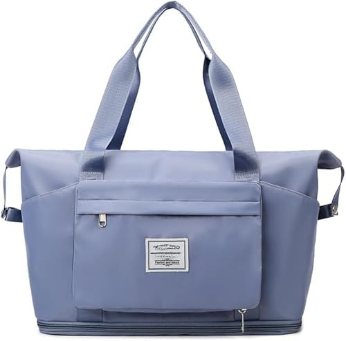 Cocoletti® Reisetasche für Handgepäck, Faltbare Reisetasche mit Nassfach, erweiterbare Sporttasche (Blau)