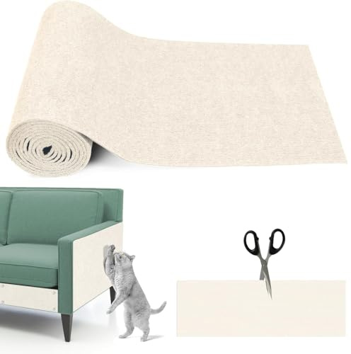 Griffoir pour Chat Auto-adhésif, 100cmx40cm, Protège-canapé pour Chat, Tapis griffoir Autocollant, Climbing Cat Scratcher, Protection pou Canapé et Meubles, Utilisable sur Le Mur, Meubles(Kaki)
