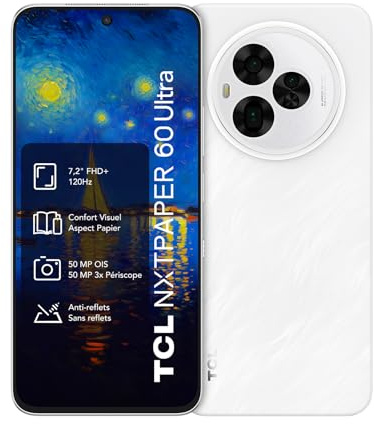 TCL NXTPAPER 60 Ultra 5G Android-Smartphone, 7,2 Zoll FHD+ 120Hz NXTPAPER Display, 12 GB RAM + 256 GB ROM, Smartphone mit Augenschutz, papierähnliches Display, 5200-mAh-Akku(typ.), Lunar White