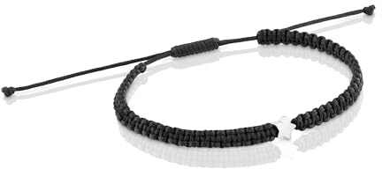 TOUS Pulsera para Mujer con Motivo Estrella de Plata de Primera Ley y Nylon En Color Negro, 17cm de Largo, Colección Motivos