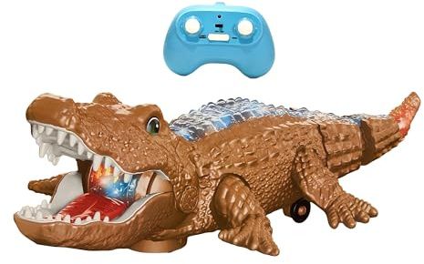 Ferngesteuertes Krokodil, groß, 38 cm, Riesen-Alligator mit Musik, realistische Geräusche, Gehen, dreht den Kopf, bewegt den Schwanz, mehrfarbige LED-Lichter, Dinosaurier, Krokodil, interaktives