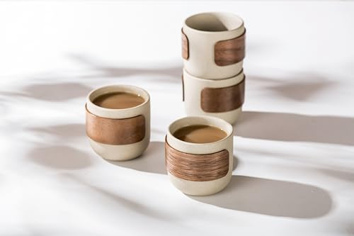 SYJAN HOME Ceramic Espresso Cups Set of 4,Natural Beige(4 oz)
