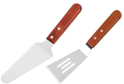 FONDOTIN Spatule Métallique pour Pizza et Gâteau 2 Pièces Manche en Bois Petite Spatule Multifonction pour Cuisson Outil de Pâtisserie Réutilisable pour Fêtes Cuisine Maison
