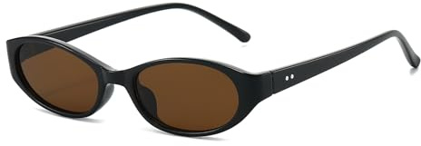 LJCZKA Retro Ovale Sonnenbrille Damen Vintage Cat Eye Sonnenbrille Schmal Klein Brille 90er Mode mit UV400 Schutz (Schwarz Braun)