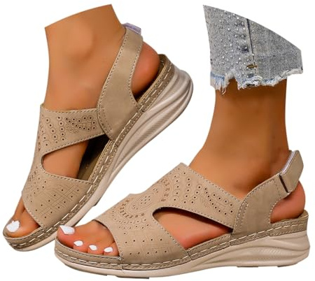 Ortopediska sandaler dam sommar tofflor öppna platå sommarskor mjuka sålar vandringssandalen halsbandssandalen strand semester kilsandalen sandaletter dam kilklack, kaki, 40 EU