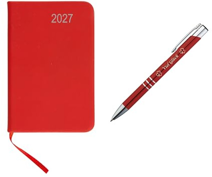 Livepac-Office Taschenkalender 2027 / ca DIN A7 / mit PU Einband/Farbe: rot + Glückskuli