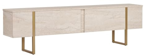Elegantes TV-Möbel, 180 cm, Travertin & Gold | 100% melaminbeschichtete Spanplatte, 18 mm dick | modernes Glamour-Design, perfekt für Wohnzimmer & Unterhaltungsbereiche, stilvolles Marmorfinish