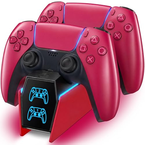 Caricatore per PS5 Controller con Cavo, Base di Ricarica per P5 e P5 Edge, 2,5H Riarica per PS5 Controller Compatibile con PS 5 Edge, Kit Accessori per Playstation 5 Console, Rosso