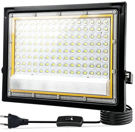 Yuaiosn Focos LED Exterior 100W, Resistente al Agua IP66 Foco Proyector LED, 1.5M Cable Blanco Frío 6500K Proyector LED Exterior, 10000LM para Estadio, Almacén, Taller, Aparcamiento