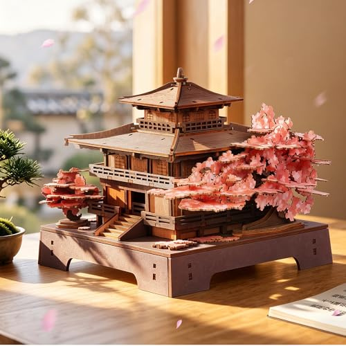 ROWOOD Puzzle 3D Legno Adulti, Modellino da Costruire Padiglione Sakura, Fiori di Ciliegio Giapponesi, Kit Fai da Te, Regalo Donna Compleanno, Decorazione Casa