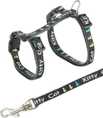 TRIXIE Arnés gatitos con correa JUNIOR, motivos Kitty Cat, 21–33 cm/8 mm, 1.20 m, Gato, colores aleatorios