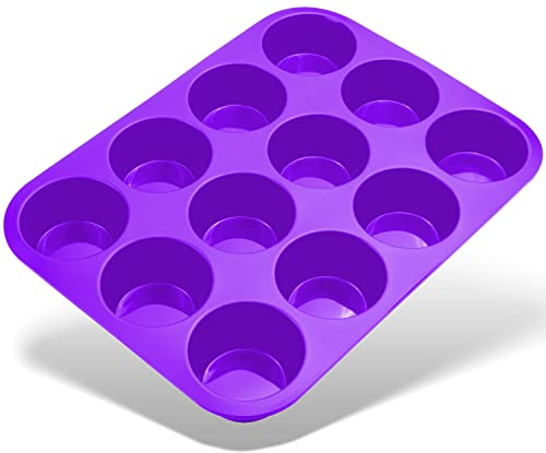 Belmalia Muffinblech aus Silikon für 12 Muffins, antihaftbeschichtet, Cupcakes, Brownies, Kuchen, Pudding, Muffinform Lila Violett