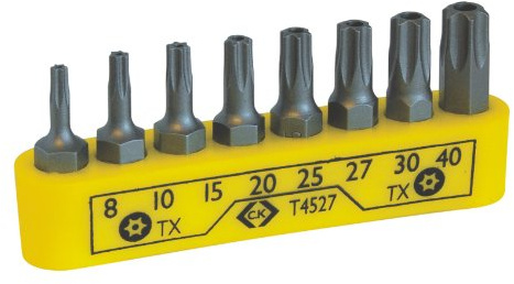 C.K T4527 Set di inserti per cacciaviti in supporto - 8 pezzi per viti Torx