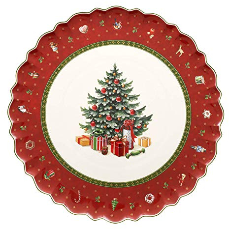 Villeroy & Boch Villeroy und Boch Toy's Delight Runde Kuchenplatte, 33 cm, Premium Porzellan, Rot/Grün