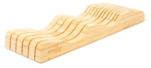 Shenzhen Knives Large in-Drawer Knife Block: 11 Slot (Holds 10-15 Knives) Empty Wooden Knife Holder for Kitchen Drawers