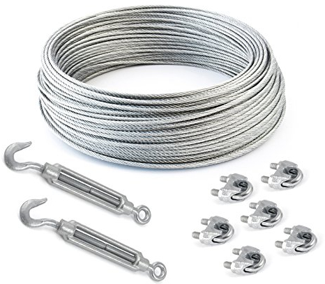 25m DRAHTSEIL SET PVC 4/5mm 6x7 + 6 x SEILKLEMMEN 5mm DIN741 + 2 x SPANNSCHLOSS M5 haken-öse verzinkt Stahlseil Forstseil Windenseil Seil Draht Stahl Drahtseilklemmen Drahtseil Drahtseilklemme Klemme Anschlagseil Spannschlösser Spannschloß Seilspanner Spanner