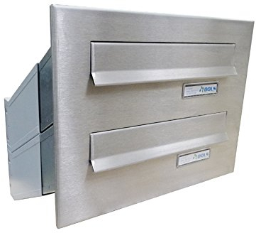 D-041 2er Edelstahl Mauerdurchwurf Briefkastenanlage mit Namensschild (Tiefe: 23-38 cm) - LETTERBOX24.de