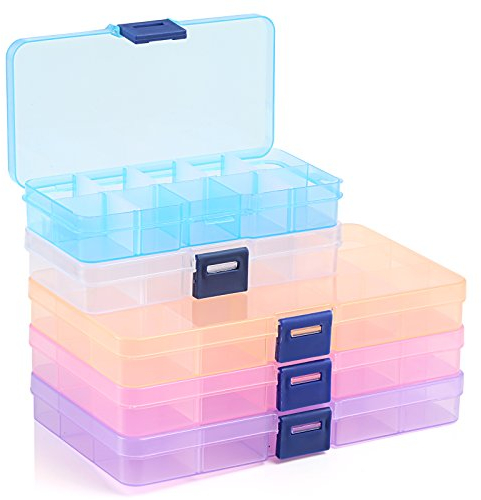 Naler 5 x Sortierbox Mehrfarbig Plastikschachtel Plastik Box für Aufbewahrung 10/15 Variable Fächer