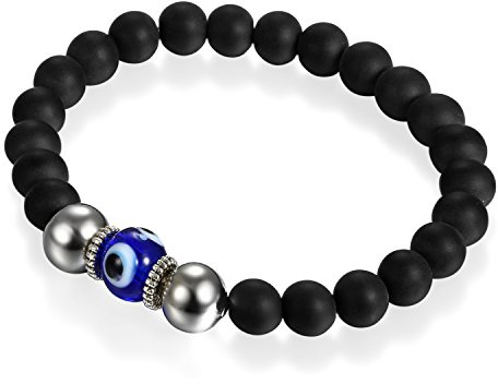 Flongo Partnerarmband BFF Ketten Freundschaftsarmband für 3 Paar Armband Armreif Armkette Perlenarmband Schwarz Rot Blau Böse Evil Teufel Eye Auge Gebet Mala Kugel Perle Perlen Herren,Damen