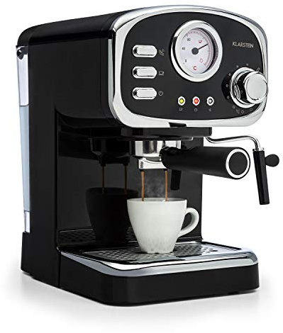 Klarstein Espressionata Gusto Espressomaschine, Siebträgermaschine mit 1100 W, 15 Bar Druck, Siebträger Kaffeemaschine, Volumen Wassertank: 1 Liter, abnehmbares Tropfgitter aus Edelstahl, schwarz
