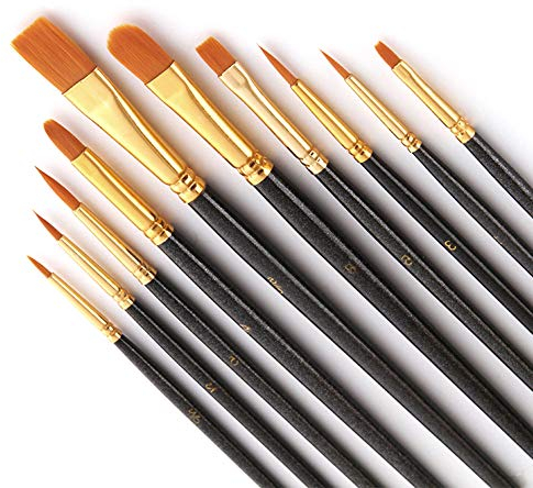 Bougimal 10 Stück Pinsel Set, Nylon Acrylfarben Pinsel für Aquarell Ölgemälde, Malerei Ölfarben Brush Set für Anfänger, Künstler