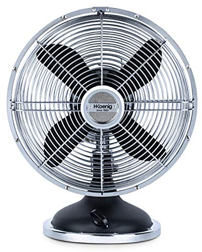 H.Koenig JOE50 Ventilador Negro, Ventilador Eléctrico Retro Vintage, Diseño Silencioso, 3 Velocidades, Fijo y Oscilación 90ºC, Metal, Ajuste Vertical, Pie Antideslizante, Negro
