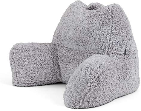 Icon Teddybär Rückenlehne Lesekissen, Grau, Lesekissen Flauschig mit Sitzsack Füllung, Rückenstütze mit Tragegriff