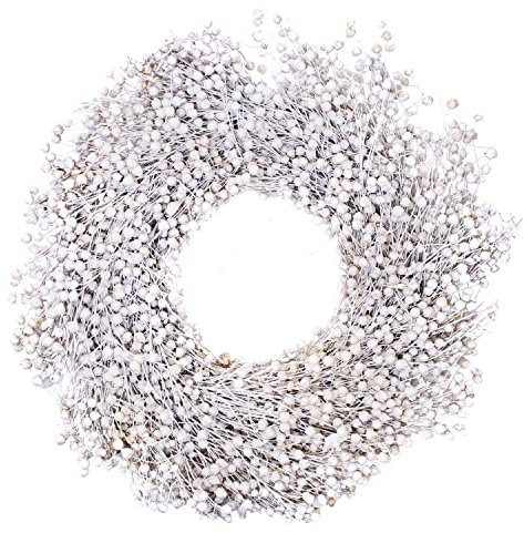 Flachskranz weiß - Mini - 20 cm - getrocknet und gefrostet - Türkranz - Herbstdeko - Adventskranz aus Trockenblumen