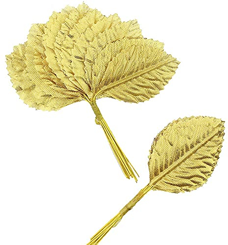 blätter künstliche blätter grün gold kunstblumen deko seidenblätter künstliche blume diy blumenstrauß girlande dekorative weihnachtsfeier dekoration kränze hochzeit pflanzen dekorn120pcs (Gold)