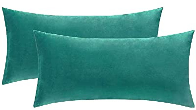 Pack 2 Fundas de Terciopelo para Cojines y Almohadas del Sofá y de Cama. 2 Pcs de Funda de Almohadas de Terciopelo Suave para sillón y habitación, Colores Modernos (Azul-Verde, 30_x_50_cm)